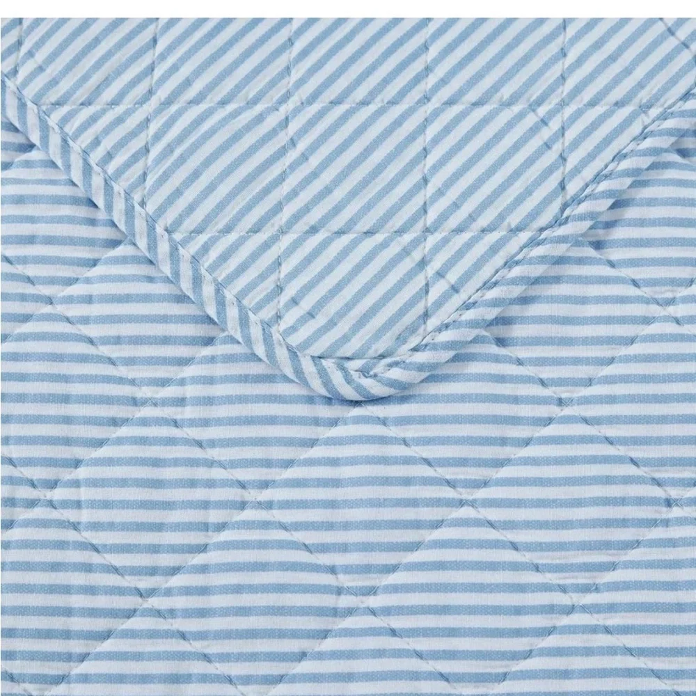 Laura Ashley Light Blue Oxford Striped Quilted Full/Queen Bedding Set ~ NWT